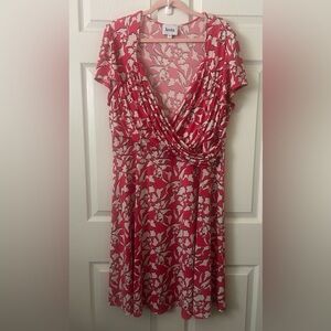 Leota Pink Floral Faux-Wrap Midi Dress 2x